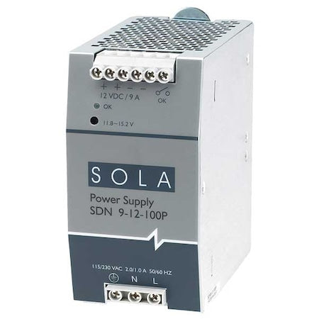 DC Power Supply, 115/230V AC, 12V DC, 108 W, 9 A, DIN Rail