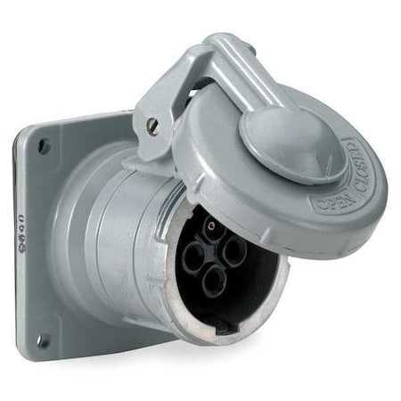 Watertight Pin & Sleeve Receptacle, 60 A, 600V AC/250V DC, Single Phase, 4 Pole, Style 1 Grounding