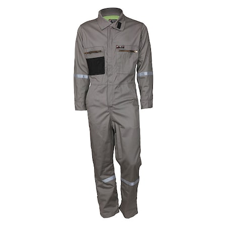 Coverall, 8.7 cal/sq cm ATPV, L, 30 in Inseam, Flame-Retardant 100% Treated Cotton, Zipper
