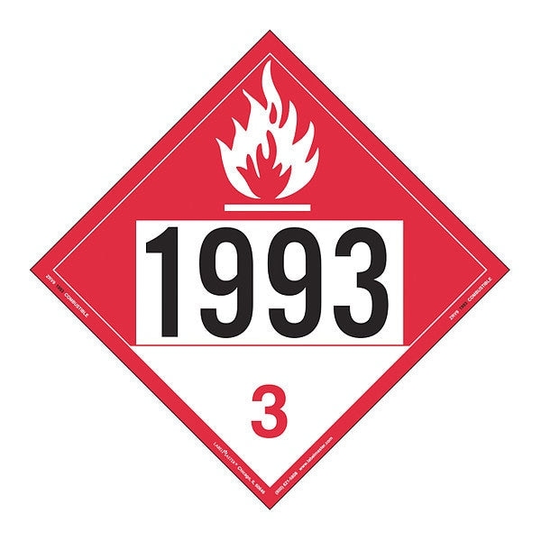 LabelMaster® Z-IDM Combustible Liquid Placard UN 1993 Permanent Vinyl, 25/Pack