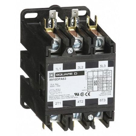 Definite Purpose Magnetic Contactor, 120V AC, 3 P, Non-Reversing, 3 Phase, Box Lug & Quick Connect