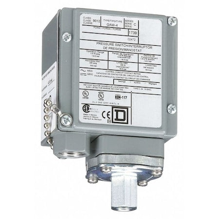 Pressure Switch, Standard, SPDT, 1 Ports, 1/4-18" FNPT, 1.5 to 75 psi Range, Aluminum