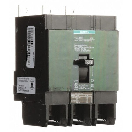 Miniature Circuit Breaker, BQD Series, 30A, 3 Pole, 480V AC, 14kA at 480V AC