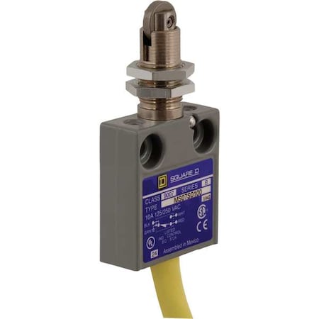 Limit Switch, Plunger, Roller, SPDT, 10A at 300V AC, Actuator Location: Top