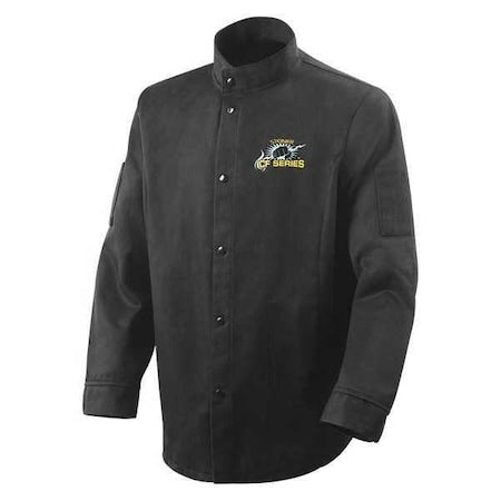 Welding Jacket, Carbonized Fiber, 10 oz, 30 in Length, Snaps Closure, 2 Pockets, Black, M