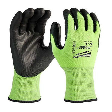 High Visibility Cut Level 1 Polyurethane Dipped Gloves - Large (12 Pairs), Polyurethane, Smooth