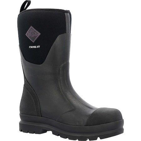 Women's Chore Classic Mid Rubber Boot, Steel Toe, 12 in Height, Black, 6