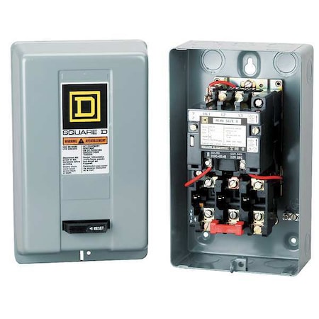 Magnetic Motor Starter, Non-Reversing, No Auxiliary Contacts, 240V AC, 2 P, Screw Clamp