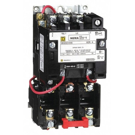 Magnetic Motor Starter, Non-Reversing, No Auxiliary Contacts, 120V AC, 3 P, Screw Clamp