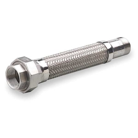 Flexible Metal Hose Assembly, 1 in ID x 24 in L, MNPT x FNPT, -325 to 1200F, Stainless Steel
