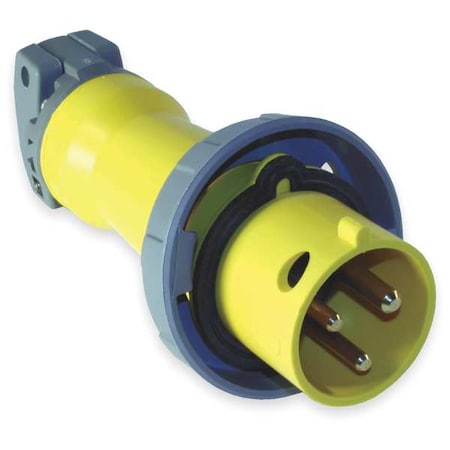 Watertight Pin & Sleeve Plug, 30 A, 125V AC, Single Phase, 2 Pole, IEC Grounding, Yellow, NEMA 4X