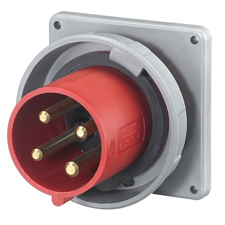 Watertight Pin & Sleeve Inlet, 30 A, 480V AC, Three Phase, 3 Pole, IEC Grounding, Red