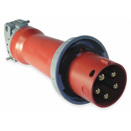 Watertight Pin & Sleeve Plug, 100 A, 277/480V AC, Three Phase, 4 Pole, IEC Grounding, Red