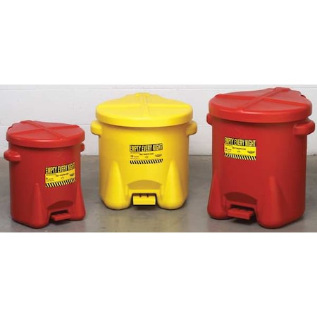 Oily Waste Can, 10 gal, Yellow, Polyethylene, 18 in Height, Foot Operated Self-Closing