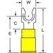 Fork Terminal, 1/4 in Stud Size, 10 AWG, 600 V, Vinyl Insulated, Yellow, Crimp Termination Only