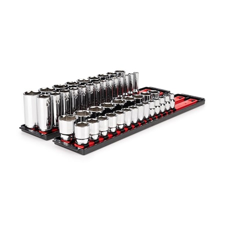 1/2 Inch Drive 6-Point Socket Set with Rails and Tray, 46-Piece 10-32 mm