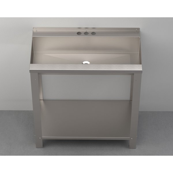 Wall Mount Hand-Wash Trough,  1 Sta,  30" w,  Four Leg Support Frame and Shelf Assy,  34" Rim,  No Faucet