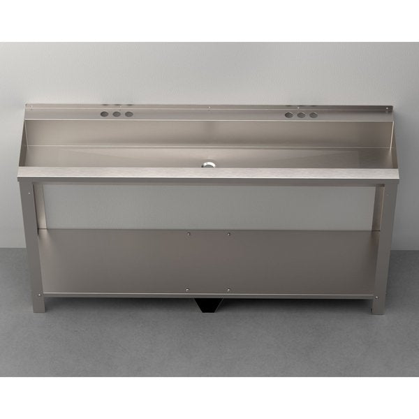 Wall Mount Hand-Wash Trough,  2 Sta,  60" w,  Four Leg Support Frame and Shelf Assy,  34" Rim,  No Faucet