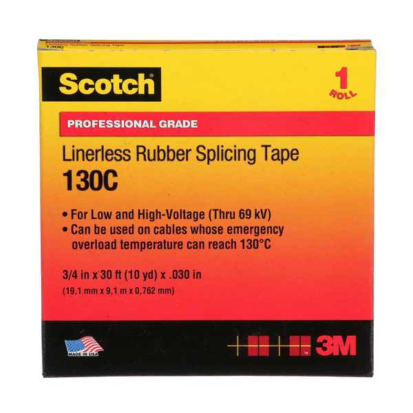 Scotch Linerless Rubber Splicing Tape 130C,  3/4 in x 30 ft,  Black