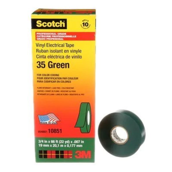 35 Green 3/4" X 66' Vinyl Color Coding Tape