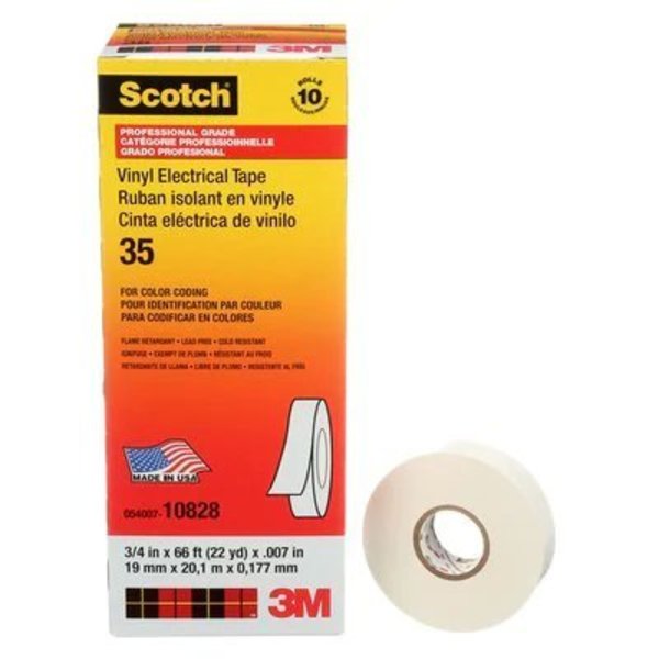 Scotch Vinyl Electrical Color Coding Tape 35-White-3/4,  3/4 In X 66 Ft (19 Mm X 20, 1 M)