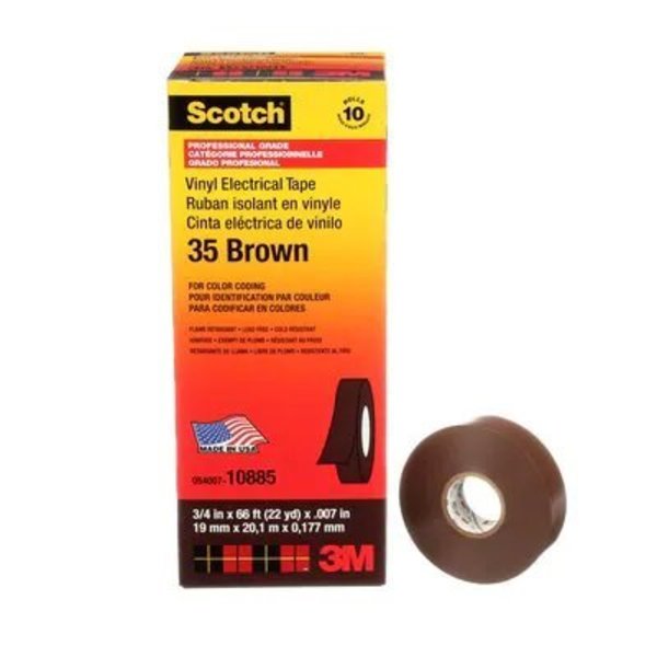 Scotch Vinyl Electrical Color Coding Tape 35-Brown-3/4,  3/4 In X 66 Ft (19 Mm X 20, 1 M)