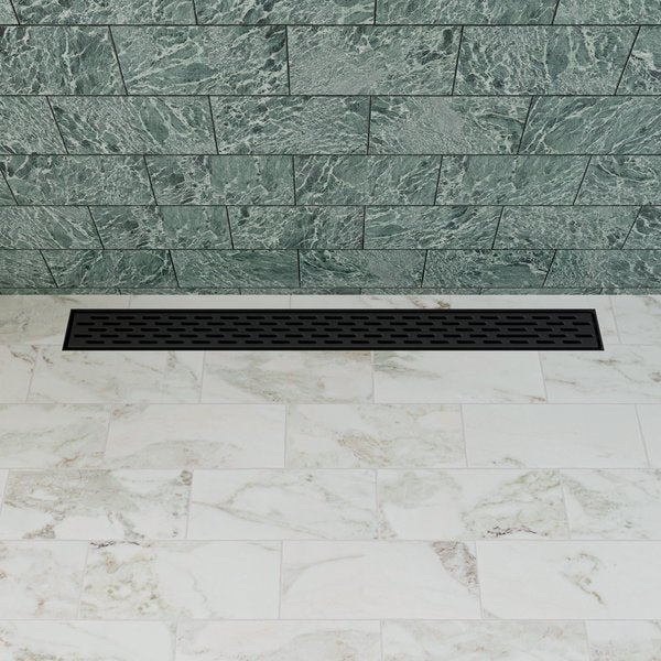 32" Black Matte Stainless Steel Linear Shower Drain with Groove Holes