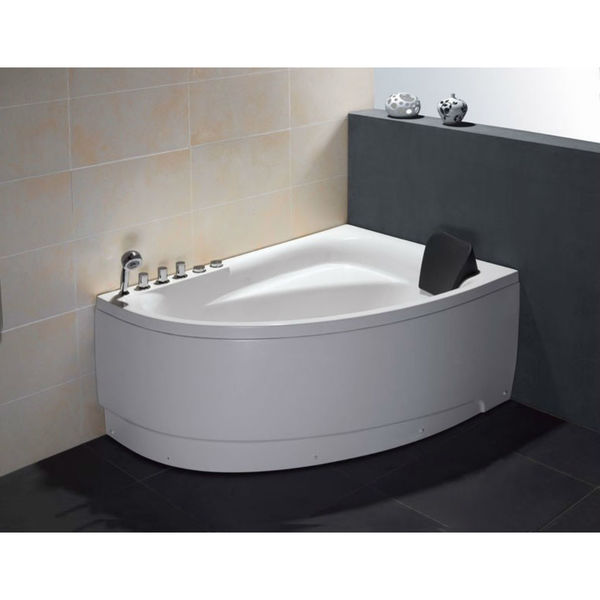 5Ft Sgl Person Corner White Acrylic Whirlpool Bath Tub - Drain on Left
