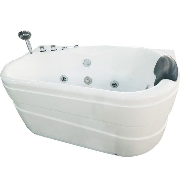 5Ft White Acrylic Corner Whirlpool Bathtub - Drain on Left