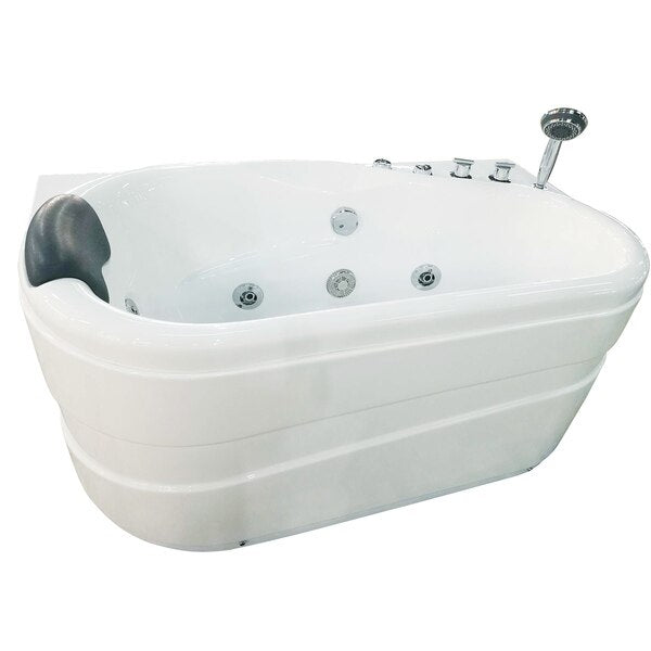 5Ft White Acrylic Corner Whirlpool Bathtub - Drain on Right