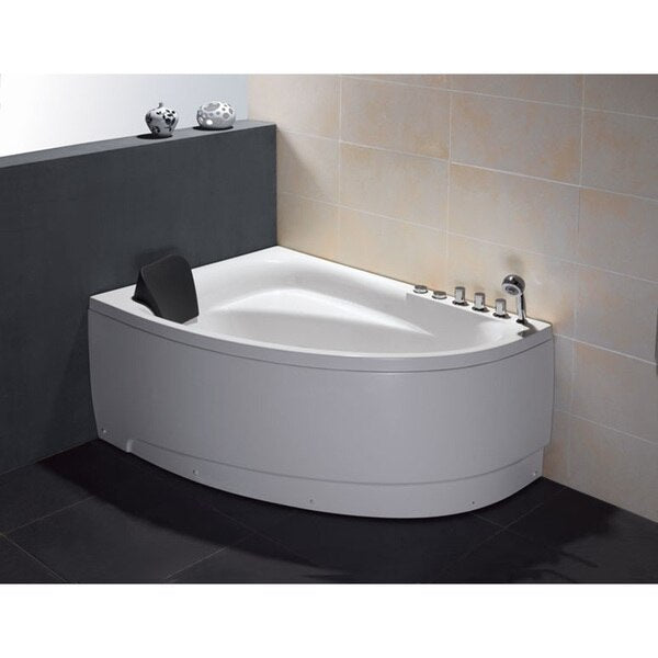5Ft Sgl Person Corner White Acrylic Whirlpool Bath Tub,  Drain on Right