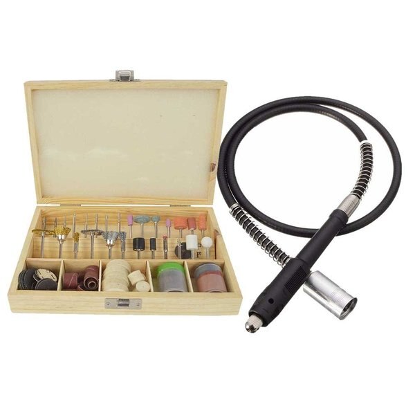 100 Piece All-Purpose Universal Rotary Accessory Kit in Wooden Box with Flexible Drill Drive Shaft