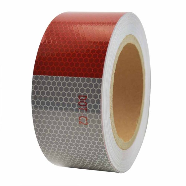 2" x 50' ft High Visibility Conspicuity DOT-C2 Approved Reflective Safety Tape - 6" Red / 6" White