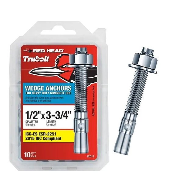 Wedge Anchor,  1/2" Dia.,  3-3/4" L,  10 PK