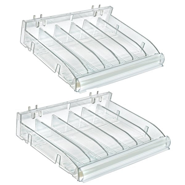 Adjustable Divider Bin Cosmetic Tray,  Hangs at 90 Degrees from the Wall,  Clear,  2-Pack