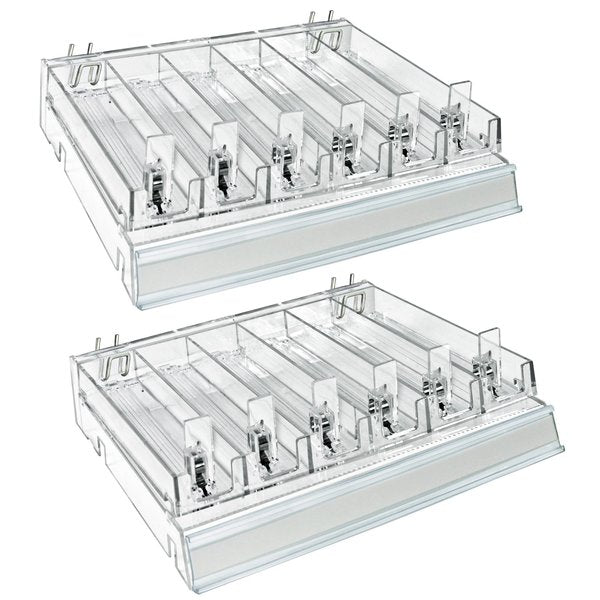 Clear 6 Compartment Divider Bin Cosmetic Tray with Pushers - 6 Slots per Tray,  2-Pack