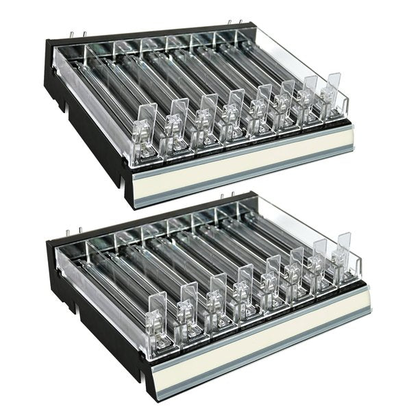 Black 8 Compartment Divider Bin Cosmetic Tray with Pushers - 8 Slots per Tray,  2-Pack