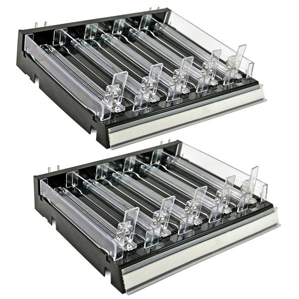 Adjustable Short Divider Bin Cosmetic Tray w Pushers - Customize Slot Size to Product,  Black,  2-Pack