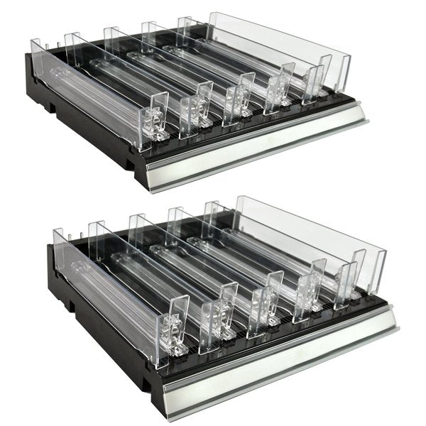 Adjustable Tall Divider Bin Cosmetic Tray w Pushers - Customize Slot Size to Product,  Black,  2-Pack