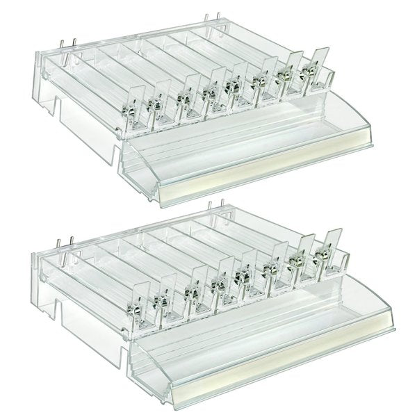 Clear 8 Compartment Divider Bin Cosmetic Tray with Tester Tray on Front and with Pushers,  2-Pack