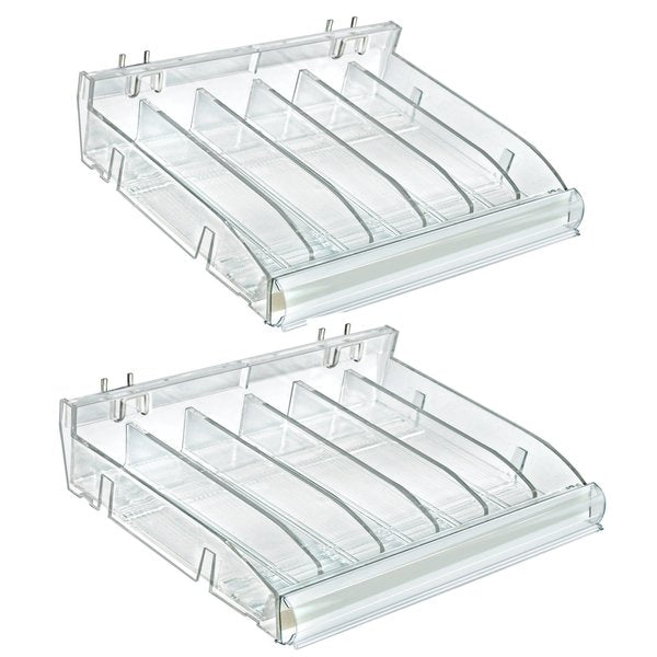 Adjustable Divider Bin Cosmetic Tray,  Gravity Feed Hangs 104 Degrees from the Wall,  Clear,  2-Pack