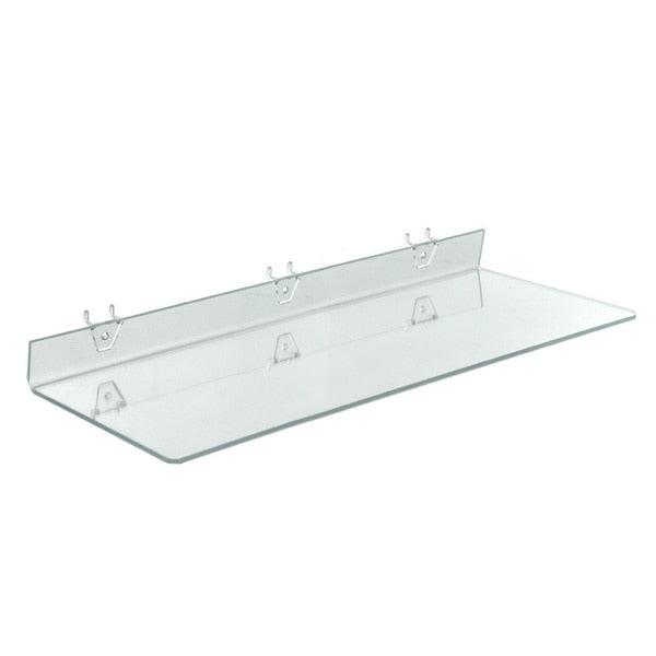 24"W x 8"D Clear Acrylic Shelf for Pegboard and Slatwall,  PK4