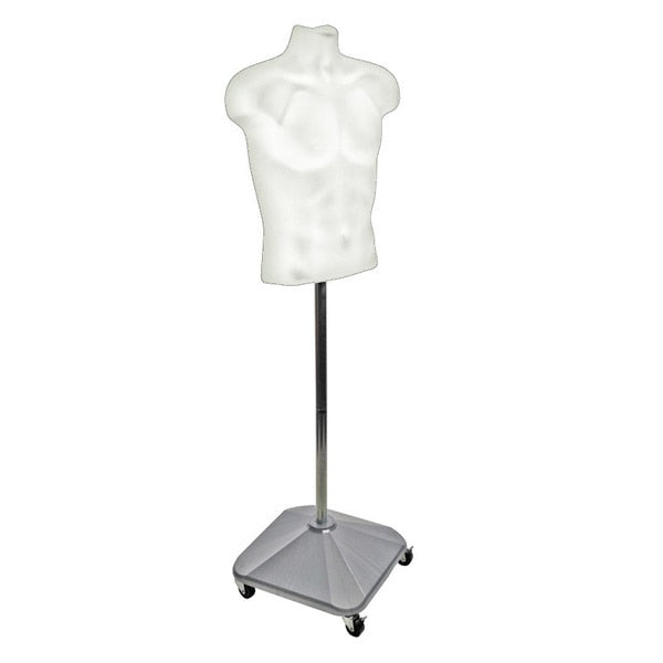 White Plastic Male Bust on Wheeled Plastic Base
