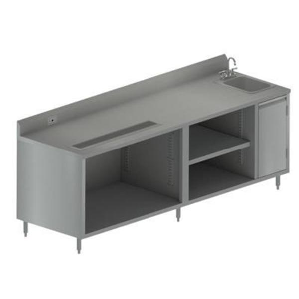 Stainless Beverage Table,  Sink On Right,  5"Riser Electric Outlet 30X96