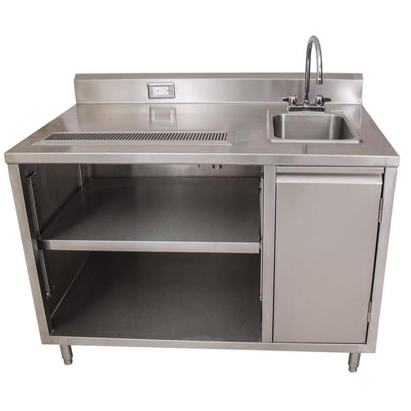 Stainless Beverage Table,  Sink On Right,  5"Riser Electric Outlet 30X60