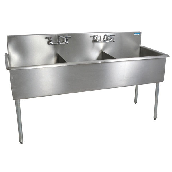 24.5 in W x 39 in L x Free Standing,  Stainless Steel,  Three Compartment Budget Sink