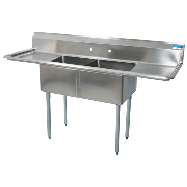 23.8125 in W x 72 in L x Free Standing,  Stainless Steel,  Two Compartment Sink