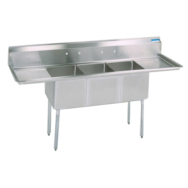 29-8125 in W x 120 in L x Free Standing,  Stainless Steel,  Three Compartment Economy Sink