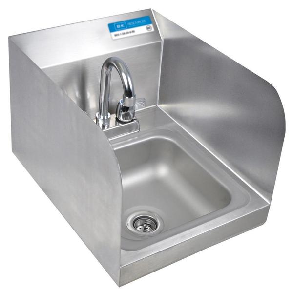 Space Saver Hand Sink,  W/Side Splashes & Faucet,  2 Holes 9"W x 9"