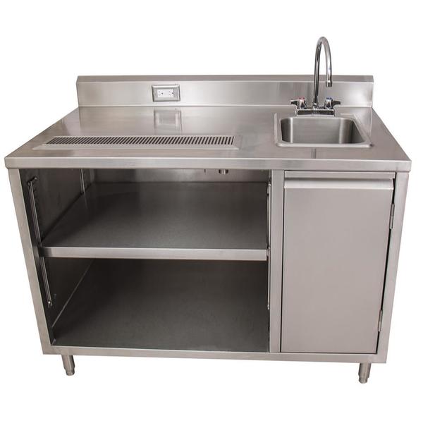 Stainless Beverage Table,  Sink On Right,  5"Riser Electric Outlet 30X72